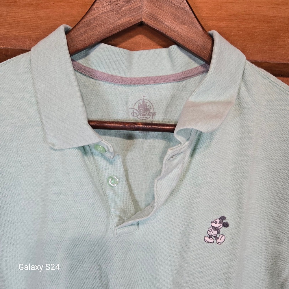 Disney Parks Mens‎ Relaxed Fit Mickey Mouse Embroidered Polo Shirt Mint Green L